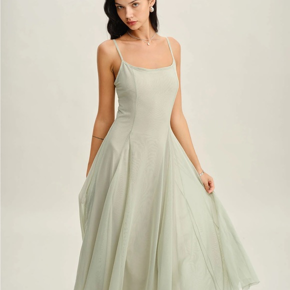 RIHOAS Dresses & Skirts - Green A-Line Slip Pleated Midi Dress
